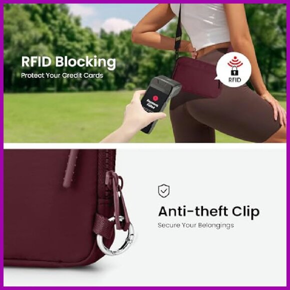 RFID Wristlet Purse with Anti-Theft Lock, Adjustable Crossbody Strap